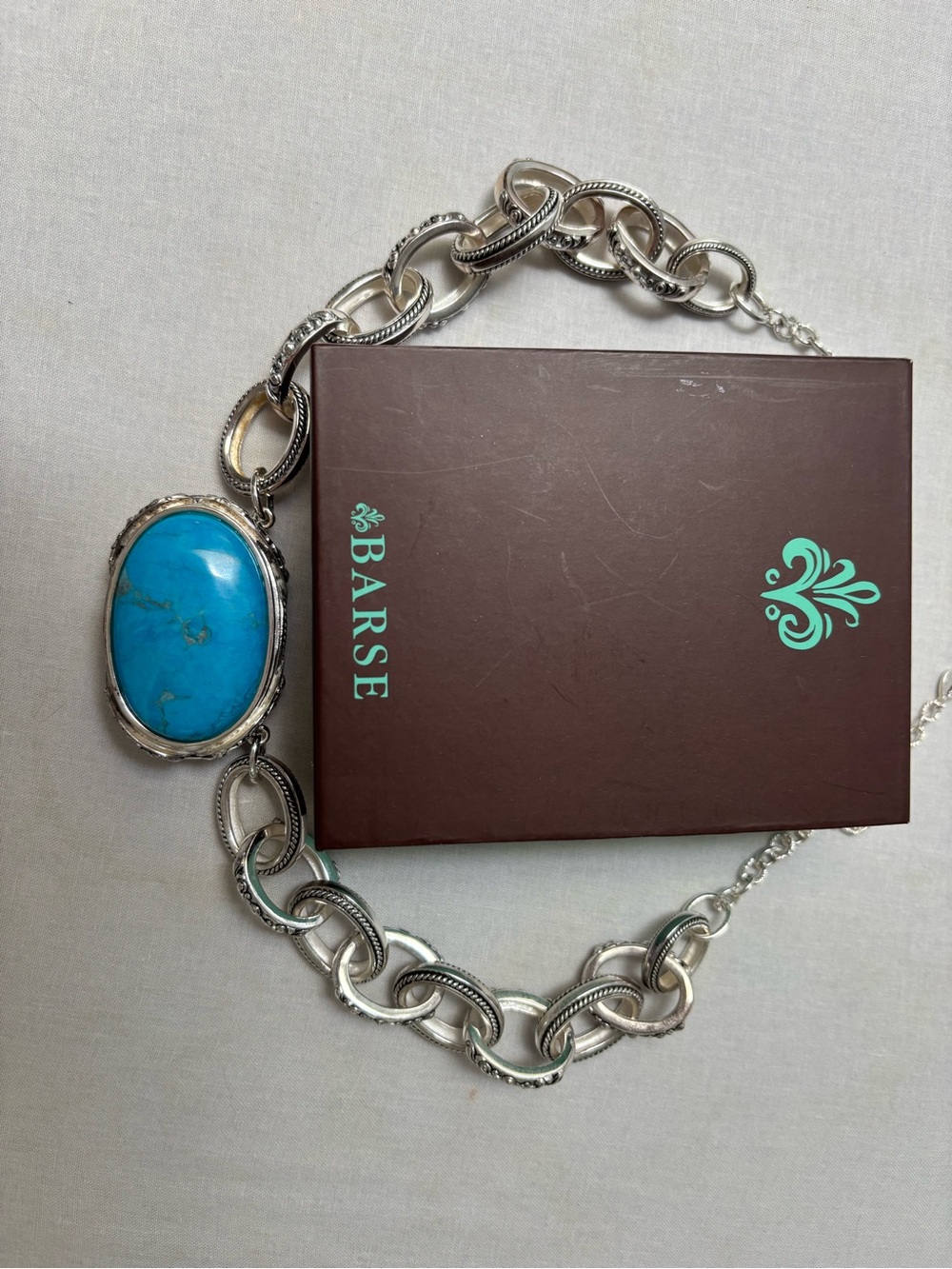 Studio Barse Silver Link Necklace with Bright Turquoise Oval Stone